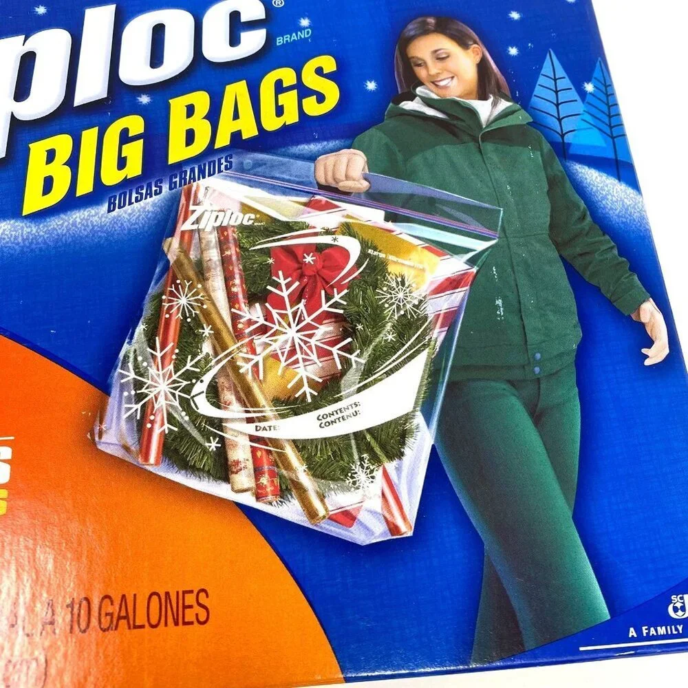 Ziploc Heavy Duty Big Bags XL 10 Gallons Zip 2 Count Storage Snowflake As Is